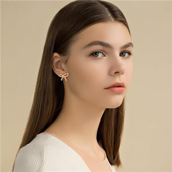 Gold Bow Knot Earrings - Picture 3 of 7